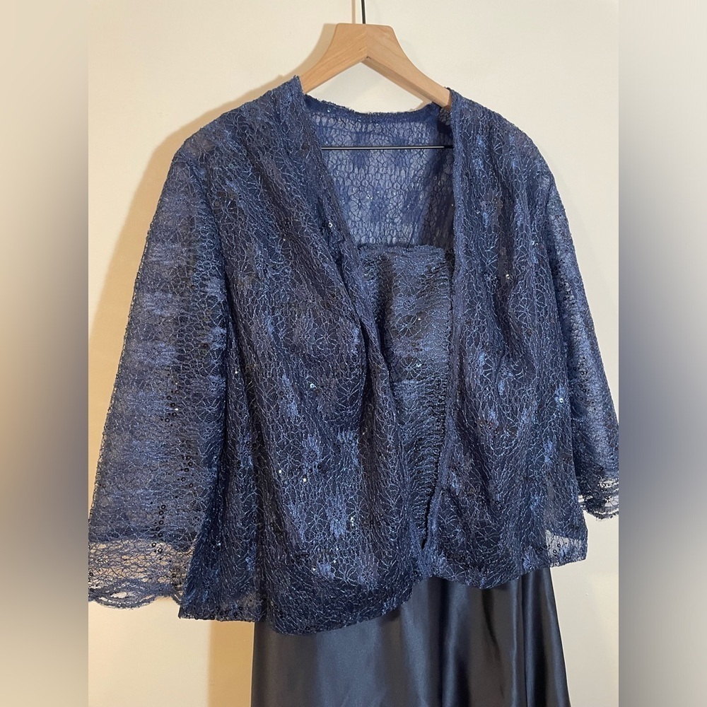 LT LanTing Navy Blue Maxi Dress W/ Sheer Lace Bolero Mother Of The Bride NWT NEW - Picture 5 of 14